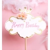 Topper ozdoby na tort napis Happy Birthday kwiaty korona dekoracje urodzinowe